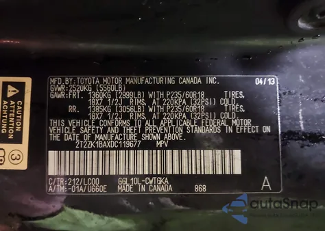 2013 Lexus Rx 350 z USA, uszkodzony, nr VIN 2T2ZK1BAXDC119677